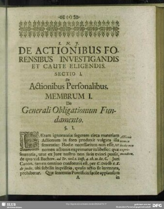 Sectio I. De Actionibus Personalibus