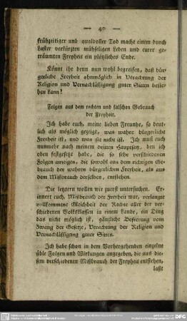 Folgen aus dem rechten und falschen Gebrauch der Freyheit