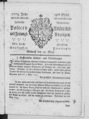 19 tes Stück, Ausgabe vom 12. May 1773