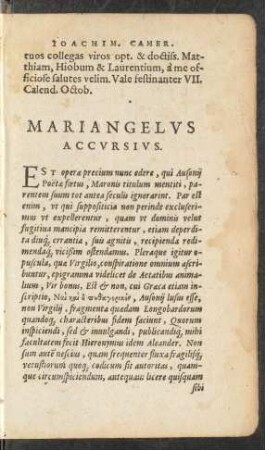 Mariangelus Accursius.