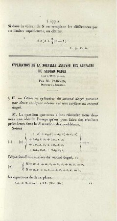 Application de la nouvelle analyse aux surfaces du second ordre.