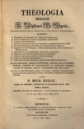 Theologia moralis S. Alphonsi de Ligorio, 6. Continens tractatus de eucharistia, missae sacrificio et poenitentia