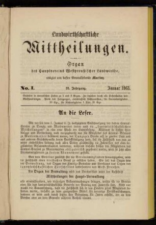 No. 1. 31. Jahrgang. Januar 1863.