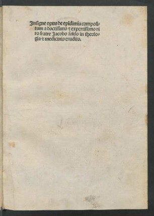 De epidemia. Mit Beig. von Jacobus Burgensis