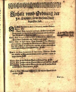 Inhalt vnnd Ordnung der 34. Capittel/ so in diesem Buch begriffen sind.