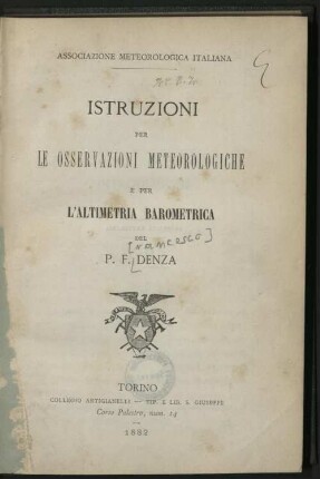 Istruzioni per le osservazioni meteorologiche e per l'altimetria barometrica