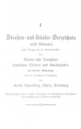 I. Straßen- und Häuser-Verzeichnis
