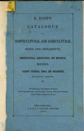 Catalogue of horticultural and agricultural seed and implements