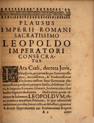 Plausus imperii Romani sacratissimo Leopoldo imperatori consecratus