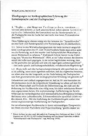 Überlegungen zur lexikographischen Erfassung der Gemeinsprache und der Fachsprachen