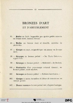 Bronzes d'art et d'ameublement (Nr. 95-114)