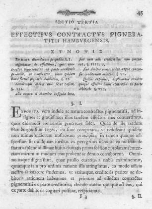 Sectio Tertia de effectibus contractus pigneratitii Hamburgensis.