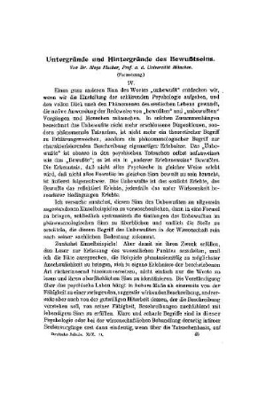 Untergründe und Hintergründe des Bewußtseins : eine Skizze des Problems des Unbewußtsein in der heutigen Psychologie ; (Fortsetzung)