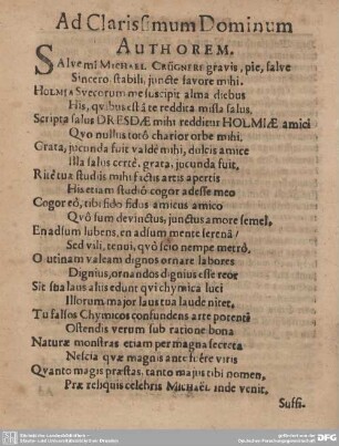Ad Clarissimum Dominum AUTHOREM.
