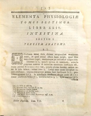 Elementa Physiologiæ Corporis Humani, Tomus Septimus. Intestina. Chylus. Urina. Semen. Muliebria