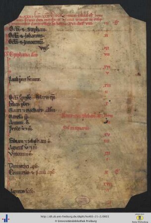 Liturgischer Kalender, Fragment