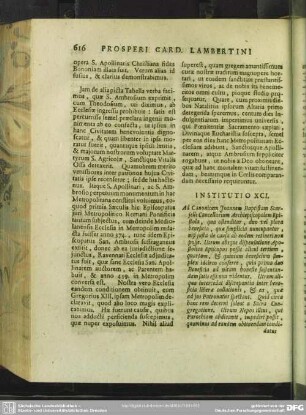 Institutio XCI. Ad Canonicum Joannem Baptistam Scarselli Cancellarium Archiepiscopalem Epistola, qua ostenditur, duo vel plura beneficia, quae simplicia nuncupantur, nisi iusta de causa ab eodem retineri non posse