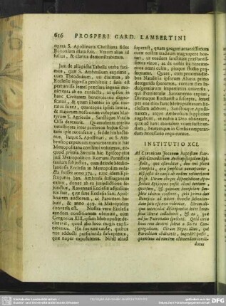 Institutio XCI. Ad Canonicum Joannem Baptistam Scarselli Cancellarium Archiepiscopalem Epistola, qua ostenditur, duo vel plura beneficia, quae simplicia nuncupantur, nisi iusta de causa ab eodem retineri non posse