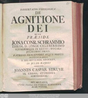 Dissertatio Theologica De Agnitione Dei