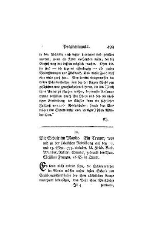 Die Schule im Monde. Ein Traum, womit zu der jährlichen Redeübung auf den 12. und 13. Sept. 1775. einladet. M. Fried. Rud. Walther, Rektor. Stendal, gedruckt bey Dan. Christian Franzen. 16 S. in Quart.