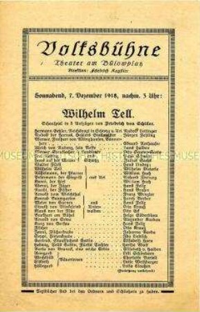 Programmzettel der Berliner "Volksbühne" zum Stück "Wilhelm Tell"