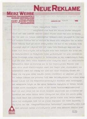 Brief von Helma Schwitters an Hannah Höch [und Til Brugman]. Hannover