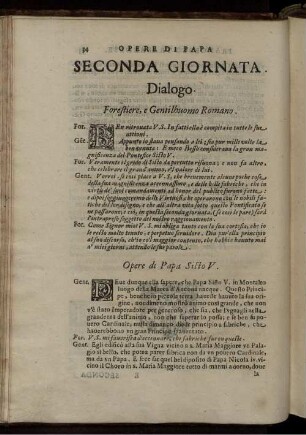 Seconda Giornata. Dialogo. Forestiere, e Gentilhuomo Romano