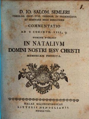 Commentatio ad 2 Corinth. VIII,9