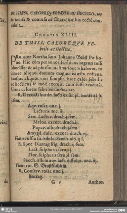 Curatio XLIII. [Curatio XLV.] De Tussi, Calore Que Febrili ac Hectico