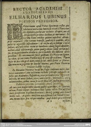 Rector Academiae Rostochiensis Eilhardus Lubinus Poeseos Professor