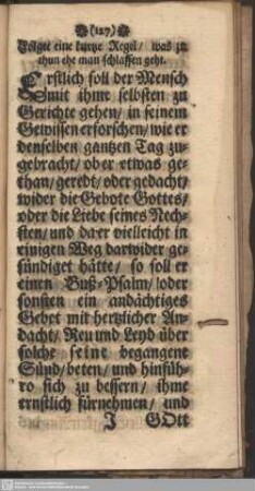 Folget eine kurtze Regel, was zu thun ehe man schlaffen geht