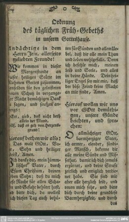 Ordnung des täglichen Früh-Gebeths in unserm Gotteshause