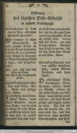 Ordnung des täglichen Früh-Gebeths in unserm Gotteshause