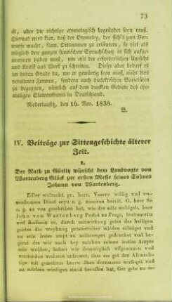 IV. Beiträge zur Sittengeschichte älterer Zeit