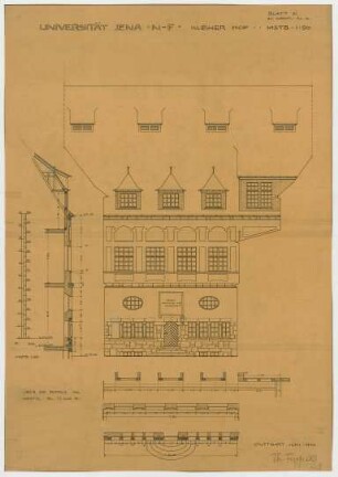Fischer, Theodor; Jena; Universität - Kleiner Hof (Grundrisse, Ansicht, Schnitt)