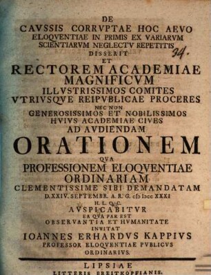 De Cavssis Corrvptae Hoc Aevo Eloqventiae In Primis Ex Variarvm Scientiarvm Neglectv Repetitis