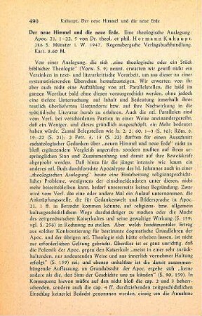 490-491 [Rezension] Kuhaupt, Hermann, Der neue Himmel und die neue Erde