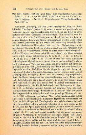 490-491 [Rezension] Kuhaupt, Hermann, Der neue Himmel und die neue Erde