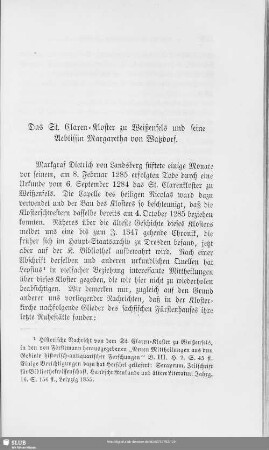 Das St. Claren-Kloster zu Weißenfels und seine Aebtissin Margaretha von Watzdorf