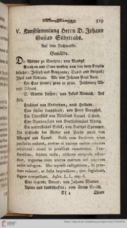 V. Kunstsammlung Herrn D. Johann Gustav Silberrads