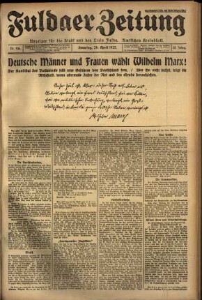 Erste Ausgabe vom Sonntag, den 26. April 1925.