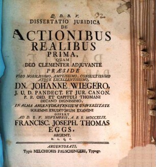 Diss. iur. de actionibus realibus I.