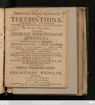 Dissertatio Medica Inauguralis De Terebinthina