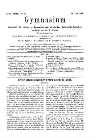 Erster altphilologischer Ferienkursus in Bonn : (Schluß)