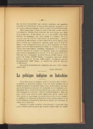 La politique indigène en Indochine.