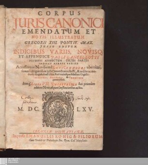 Corpus Juris Canonici : Emendatum Et Notis Illustratum