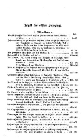 Inhalt des elften Jahrgangs