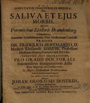 Disputatio Inauguralis Medica, De Saliva Et Ejus Morbis