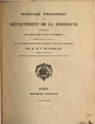 Dictionnaire topographique du département de la Dordogne