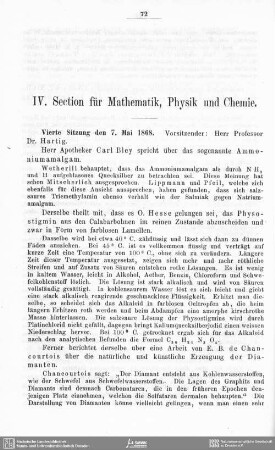 IV. Section für Mathematik, Physik und Chemie